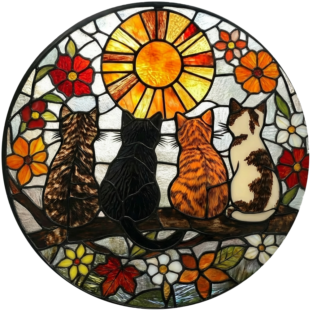 Cat Suncatcher,7.8 inch Cat on The Branch Sun Catchers Indoor Window Stain Glass Window Hanging for Home and Garden Decor Garden Suncatchers Gift for Woman Mom