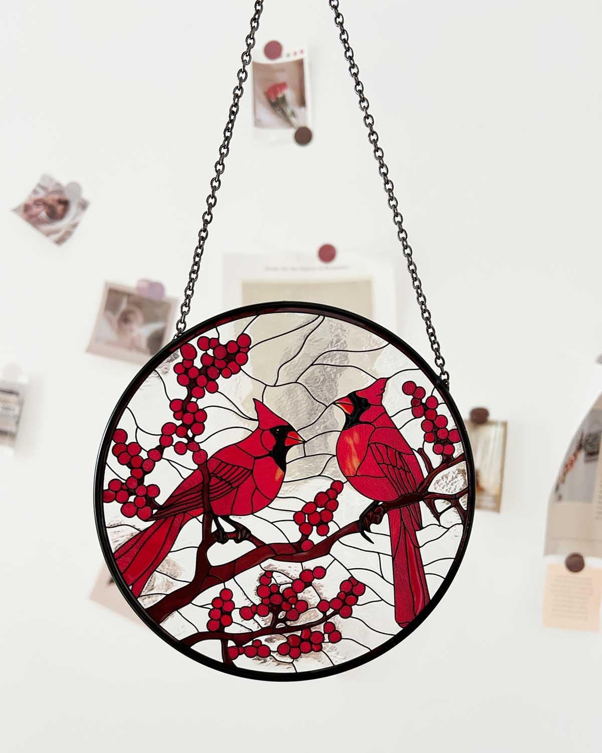 Cardinal Suncatcher, Christmas Suncatchers Bird Suncatchers for Windows 6 Inch Stained Glass Window Hanging for Bird Lover,Garden and Home Suncatcher Decor,Cardinal Gifts for Woman Christams Gifts