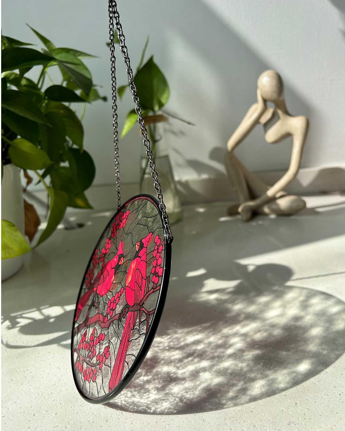 Cardinal Suncatcher, Christmas Suncatchers Bird Suncatchers for Windows 6 Inch Stained Glass Window Hanging for Bird Lover,Garden and Home Suncatcher Decor,Cardinal Gifts for Woman Christams Gifts