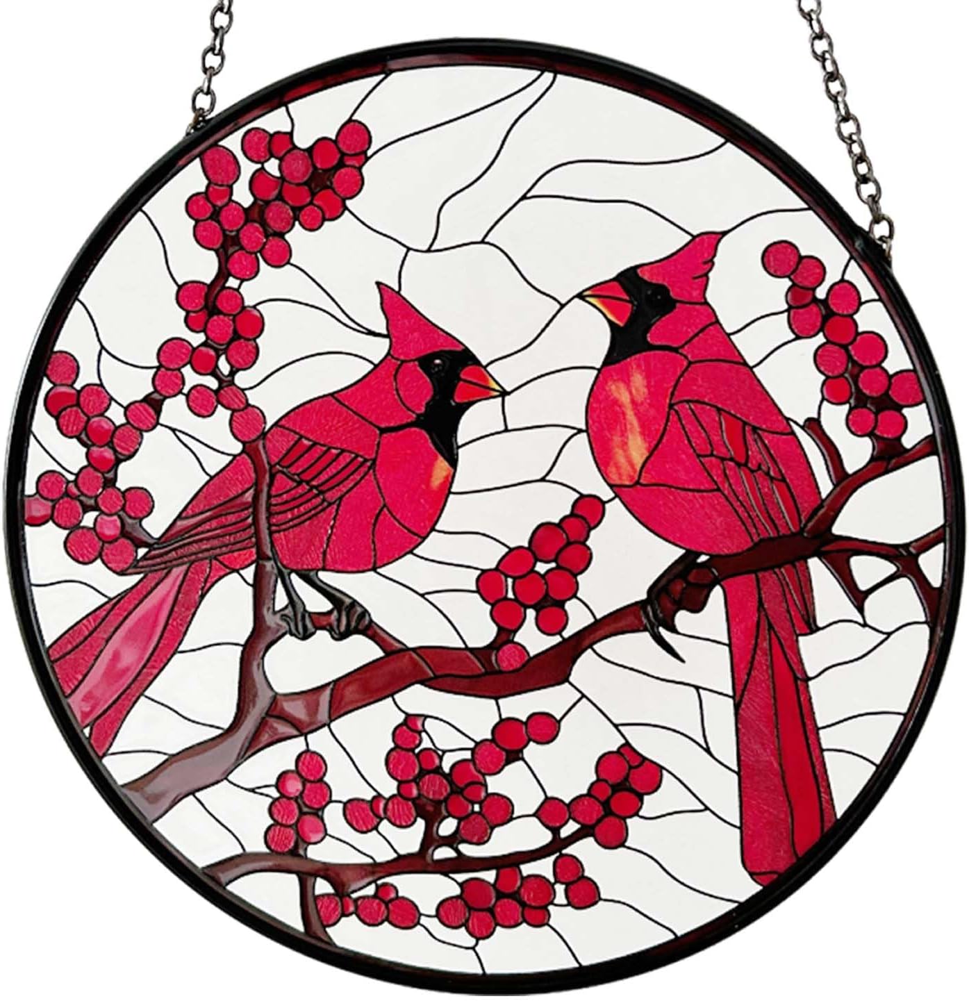 Cardinal Suncatcher, Christmas Suncatchers Bird Suncatchers for Windows 6 Inch Stained Glass Window Hanging for Bird Lover,Garden and Home Suncatcher Decor,Cardinal Gifts for Woman Christams Gifts