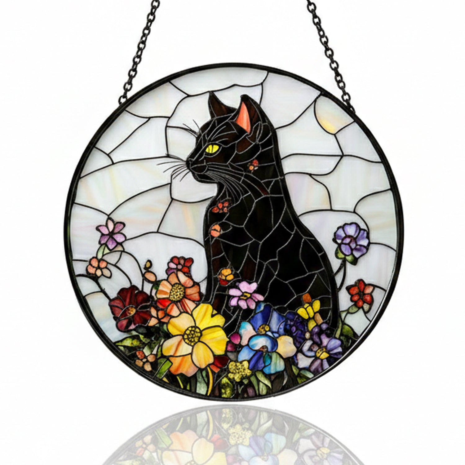 Cat Suncatcher,7.8 in Stained Glass Window Hanging for Home and Garden Decor Black Cat Stained Glass Suncatcher Gift for Woman Mom Garden Sun Catchers Indoor Window Gifts
