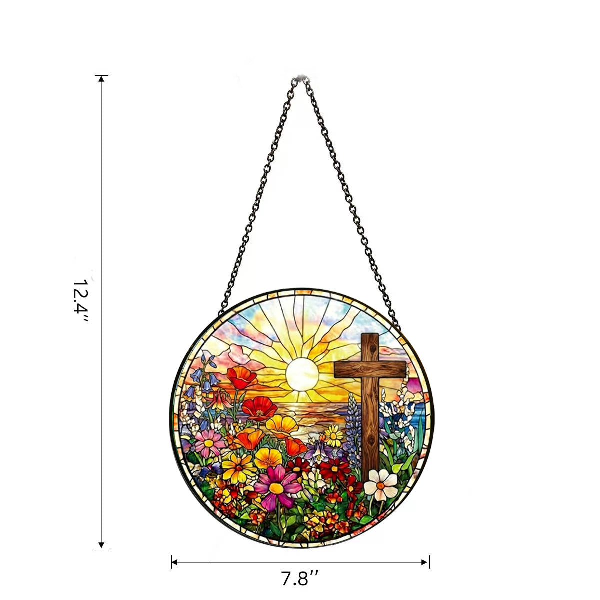 Cross and Flowers Suncatchers for Windows Hanging,7.8 inch Stain Glass Window Hanging Christian Gifts for Women, Sun Catchers Indoor Window Decor,Catholic Religious Gifts for Mom
