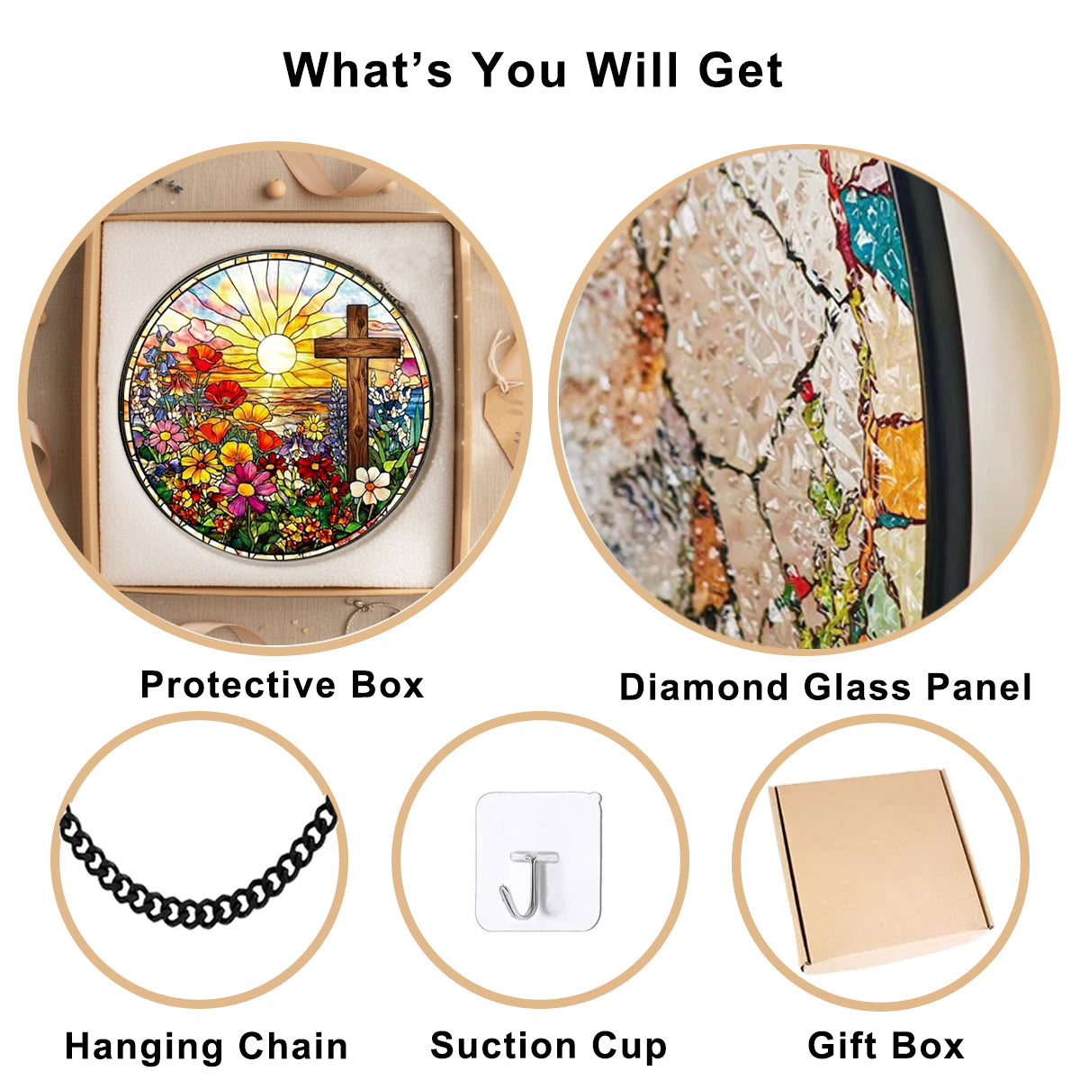 Cross and Flowers Suncatchers for Windows Hanging,7.8 inch Stain Glass Window Hanging Christian Gifts for Women, Sun Catchers Indoor Window Decor,Catholic Religious Gifts for Mom