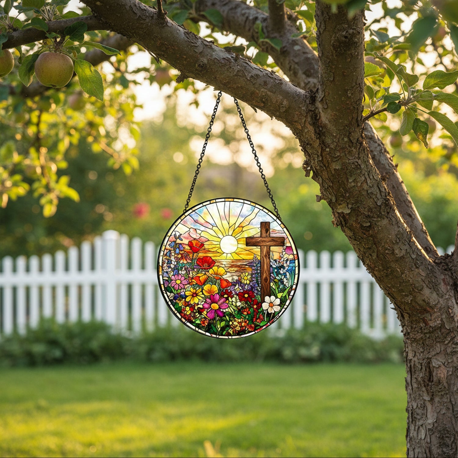 Cross and Flowers Suncatchers for Windows Hanging,7.8 inch Stain Glass Window Hanging Christian Gifts for Women, Sun Catchers Indoor Window Decor,Catholic Religious Gifts for Mom