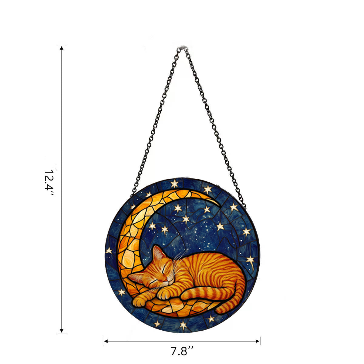 Cat Suncatcher, Orange Cat with Moon Sun Catchers Indoor Window Decor,7.8 inch Stained Glass Window Hanging Cat Stained Glass Suncatcher Gift for Woman Mom Grandmother