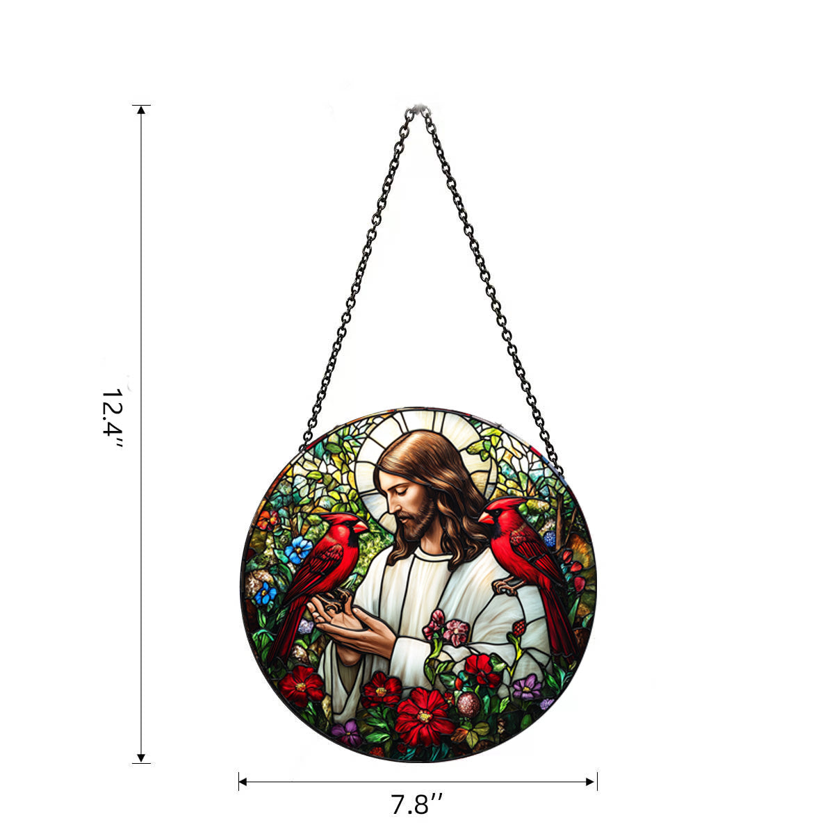 Cardinal Stained Glass Window Hanging, 7.8 Inch Cardinal and California Poppy Flower Stained Glass Suncatchers for Windows Hanging Garden Suncatchers Gift for Woman Mom Grandmather