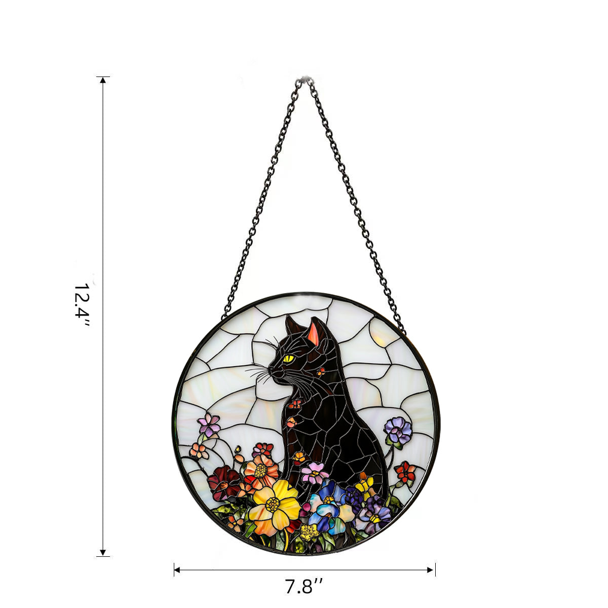 Cat Suncatcher,7.8 in Stained Glass Window Hanging for Home and Garden Decor Black Cat Stained Glass Suncatcher Gift for Woman Mom Garden Sun Catchers Indoor Window Gifts
