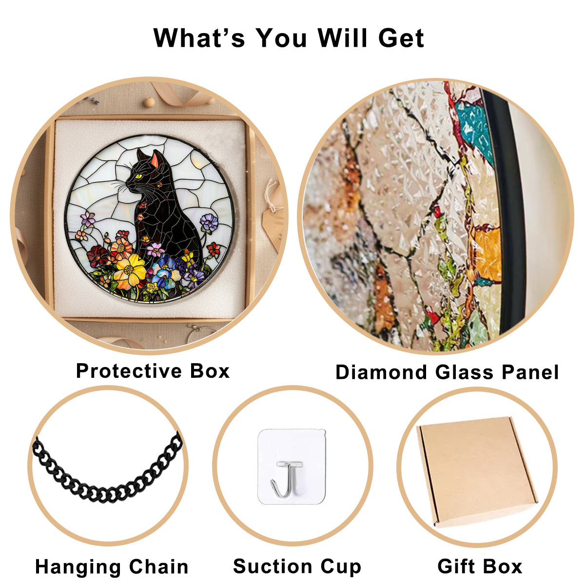 Cat Suncatcher,7.8 in Stained Glass Window Hanging for Home and Garden Decor Black Cat Stained Glass Suncatcher Gift for Woman Mom Garden Sun Catchers Indoor Window Gifts